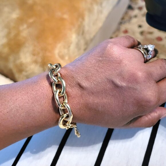 Neiman Marcus 14k Gold Plated Chunky Thick Large Link Chain Bracelet - Picture 1 of 4